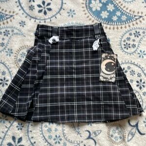 Black Plaid A-Line Skirt with Moon Charm